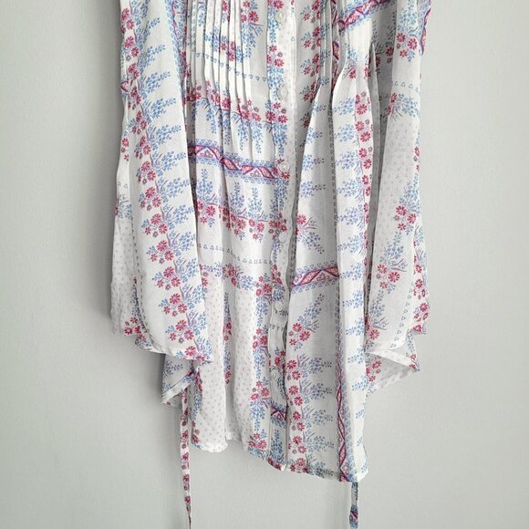 American Rag Sheer Floral Sleeveless Pleated Detail Boho Bottom Down Shirt Top - Picture 4 of 9